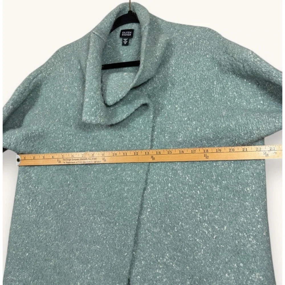 Eileen Fisher Boucle Sweater Jacket Womens M Blue Alpaca Wool Silk Comfy Fuzzy